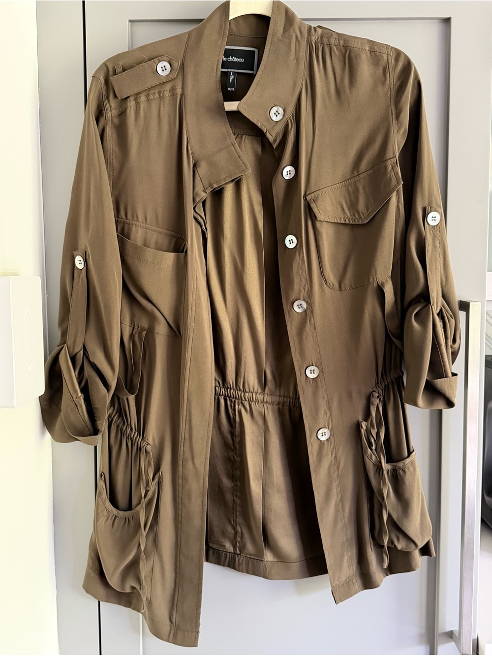 le chateau Olive Green Utility Jacket with Drawstring Waist